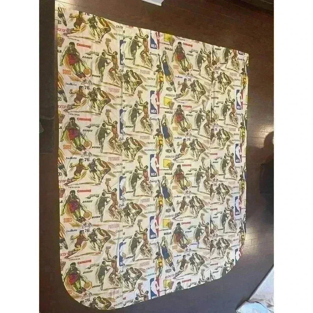 Vintage NBA Bed Sheet Basketball Team Bulls Bucks Hawks 70s Bed Sheet fabric